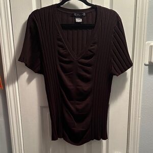 United States Sweaters Deep Brown V-Neck Ribbed Tee